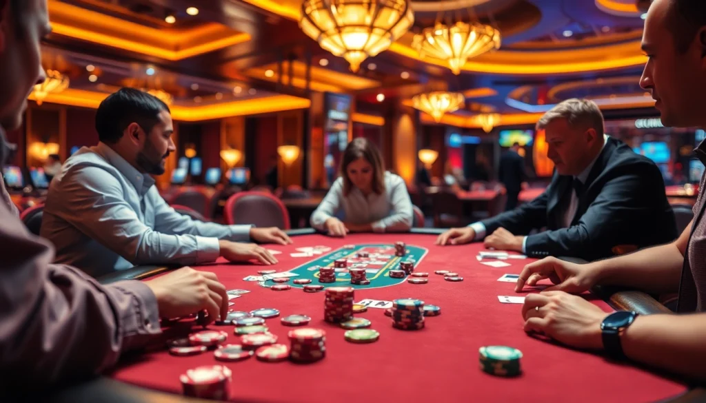 Engaging scene from https://casinodeets.com showcasing a lively casino table with players and colorful gaming elements.