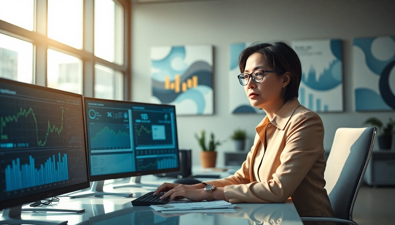 Business analyst performing competitive intelligence analysis in a modern office setting.