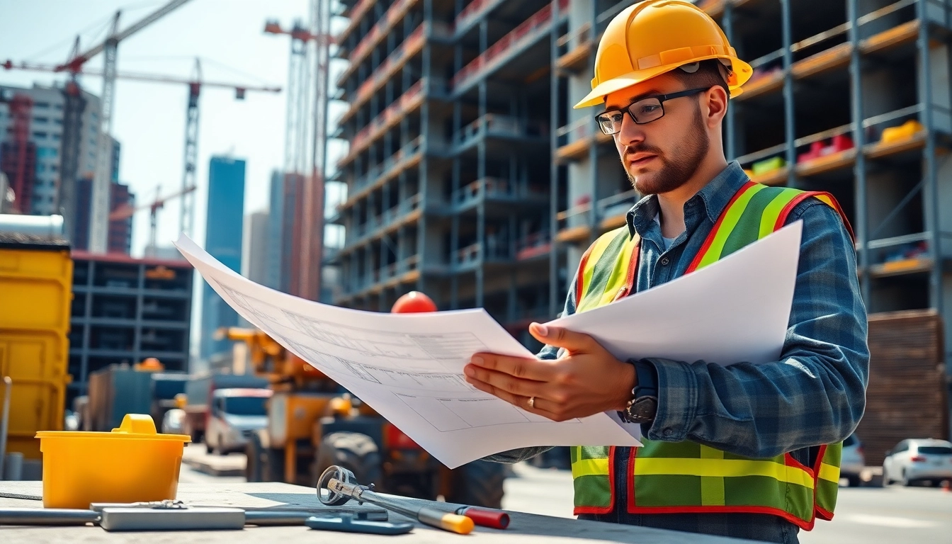 Careers in construction highlight professionals collaborating on a dynamic urban building project.
