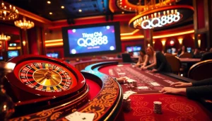 Engaging scene of gambling action at Trang Chủ QQ88 casino with players focused on games.