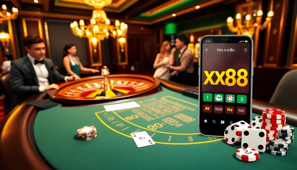 Experience exhilarating gameplay at https://xx88.bingo/ with poker chips and casino tables in a luxurious setting.