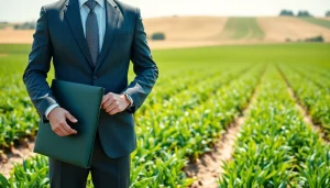 Advocate for agricultural law standing in a vibrant field representing legal expertise.