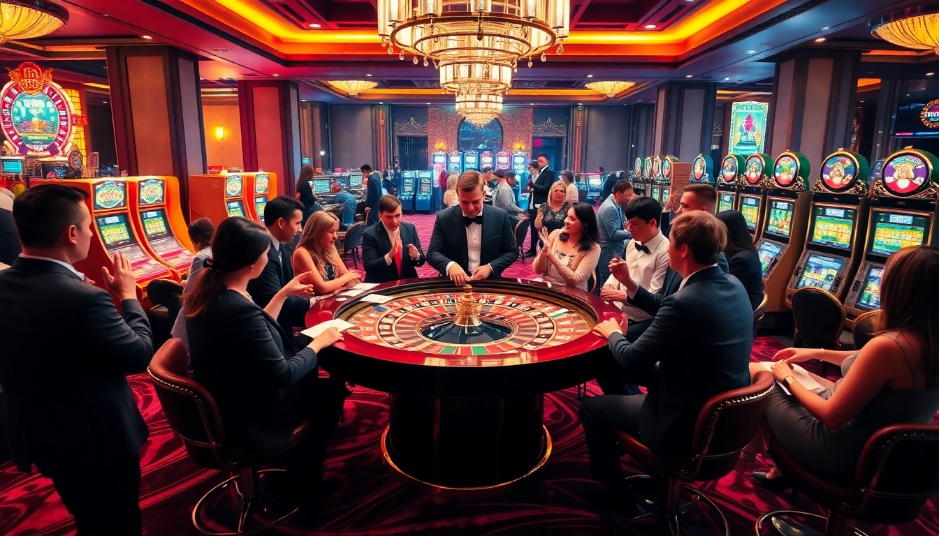 Enthusiastic gamblers celebrating wins at a vibrant roulette table at https://topclub.space/, showcasing luxury and excitement.
