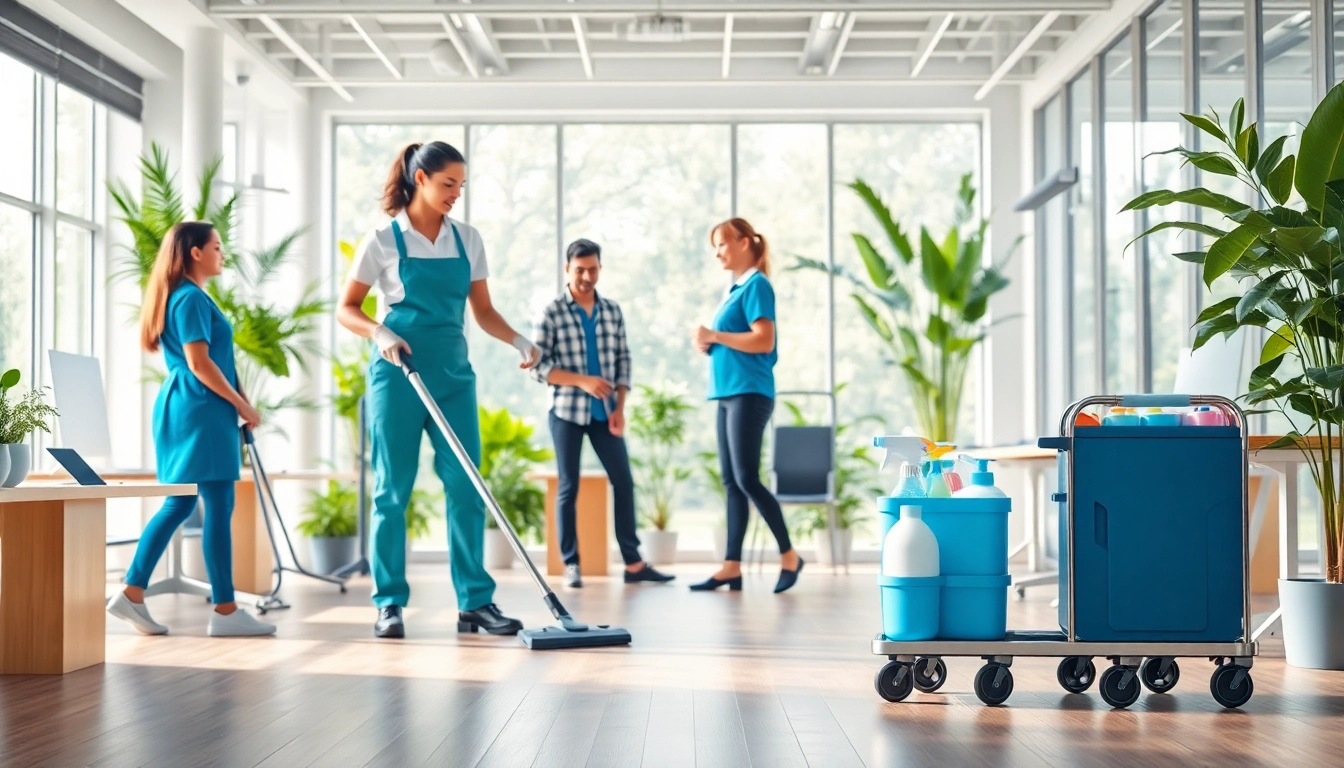 Experience top-quality Office Cleaning Services Dubai with our dedicated cleaning team in a modern workspace.