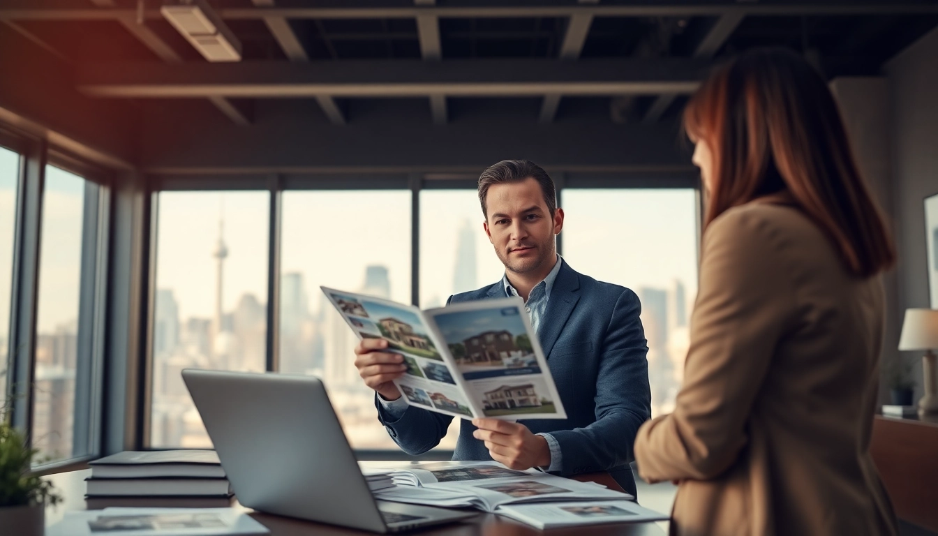 Review listings with a professional in Real Estate at a modern office setting, enhancing client engagement.