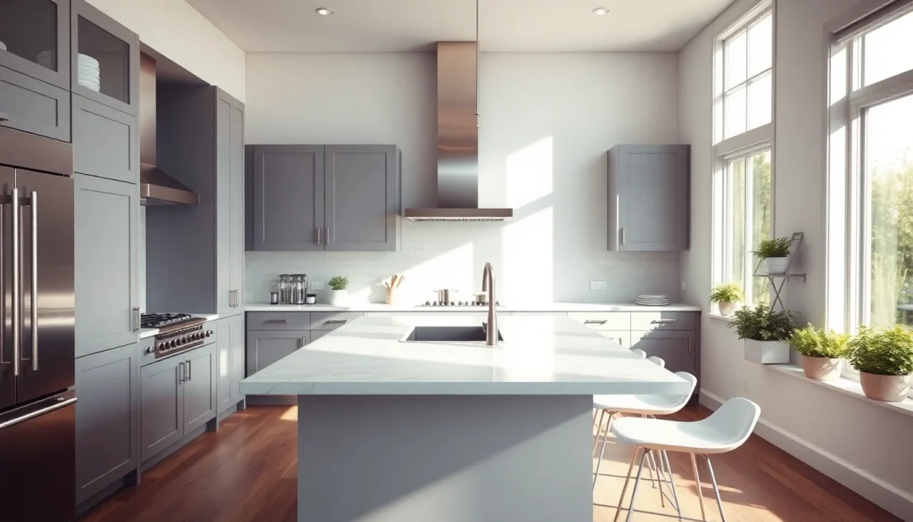 Modern kitchen showcasing home renovation with elegant design and inviting atmosphere.