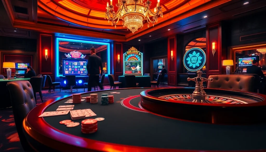 Experience thrilling games at HB88, with poker tables and vibrant slot machines.