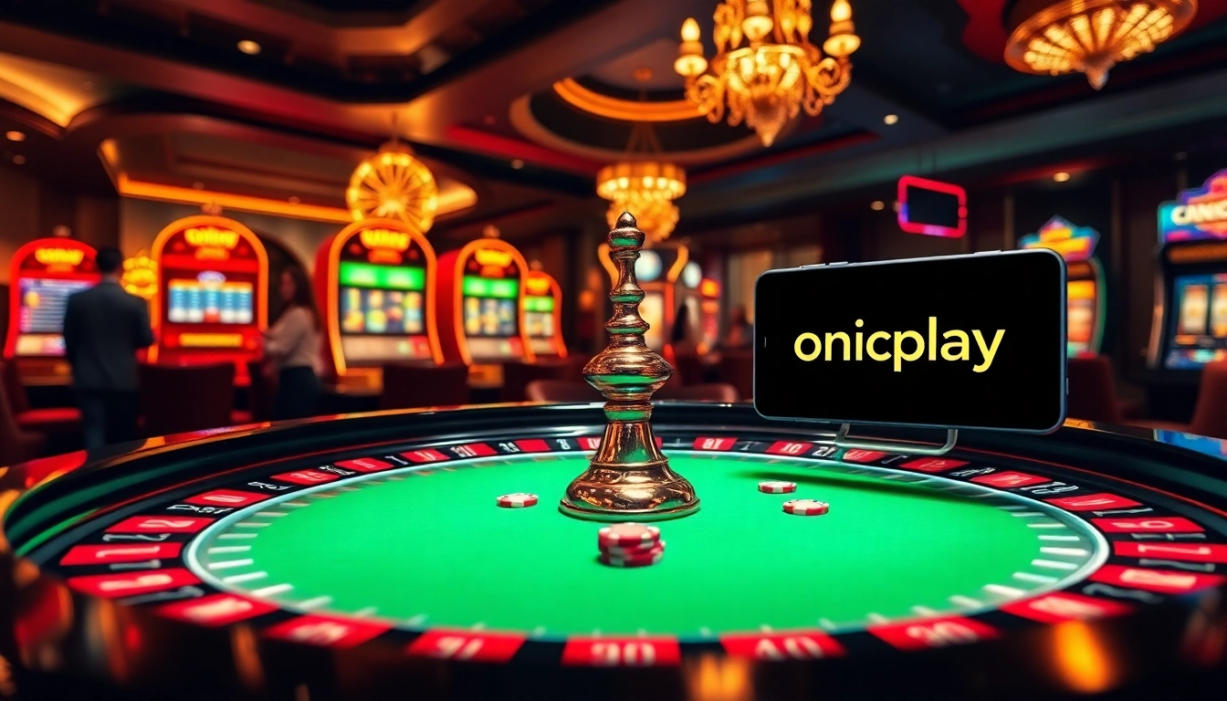 Engage in thrilling gambling action with onicplay featuring roulette, slots, and poker chips.
