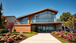 Show the elegant exterior of www.tbplhomes.com with lush landscaping and modern design elements.