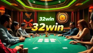 Experience the thrill of poker gameplay at 32win with vibrant chips and cards.