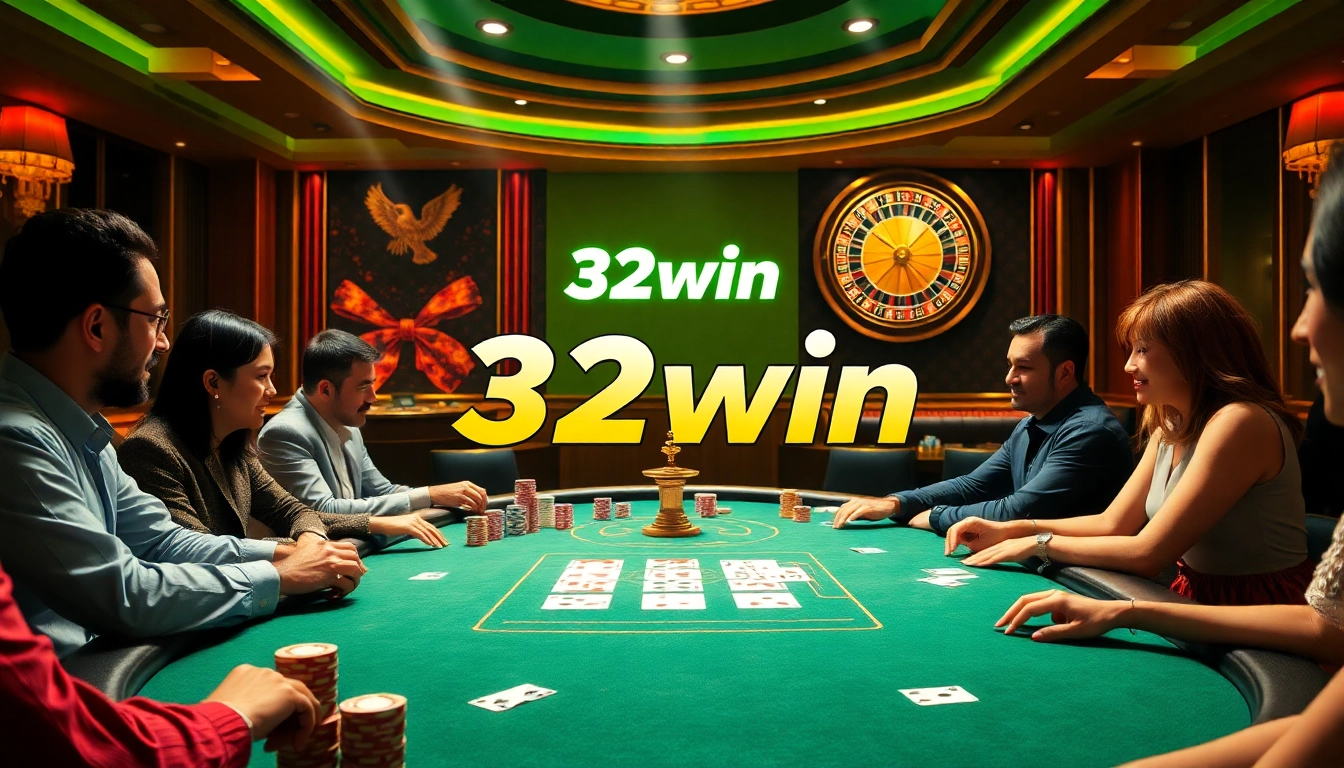 Experience the thrill of poker gameplay at 32win with vibrant chips and cards.