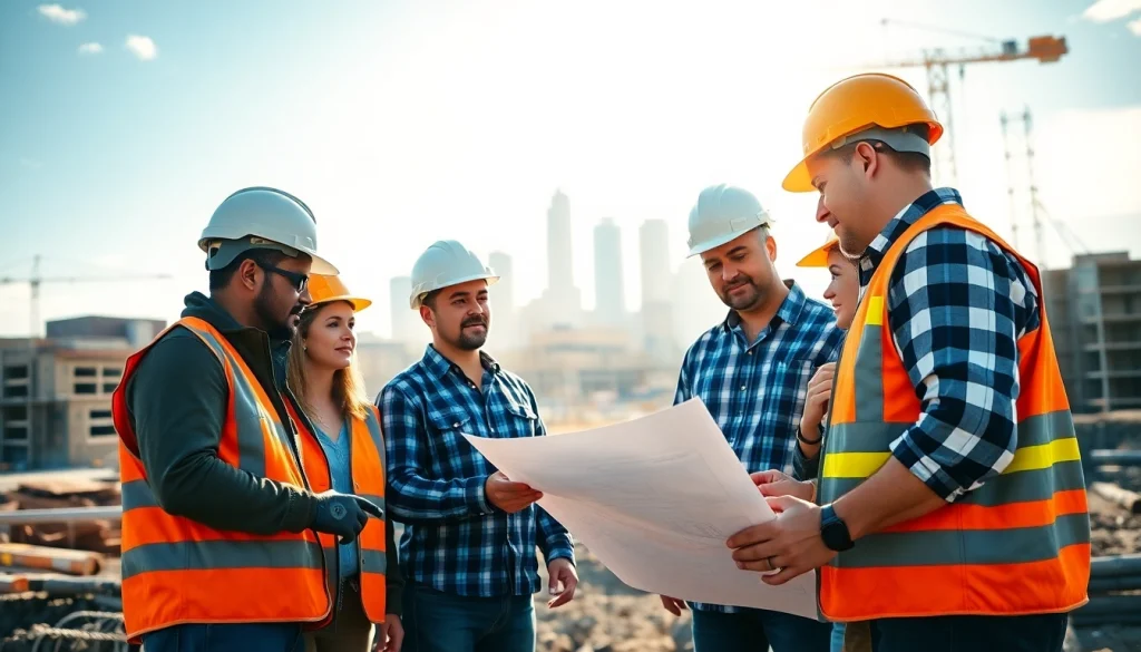 Showcasing construction association Colorado workers collaborating at a building site.