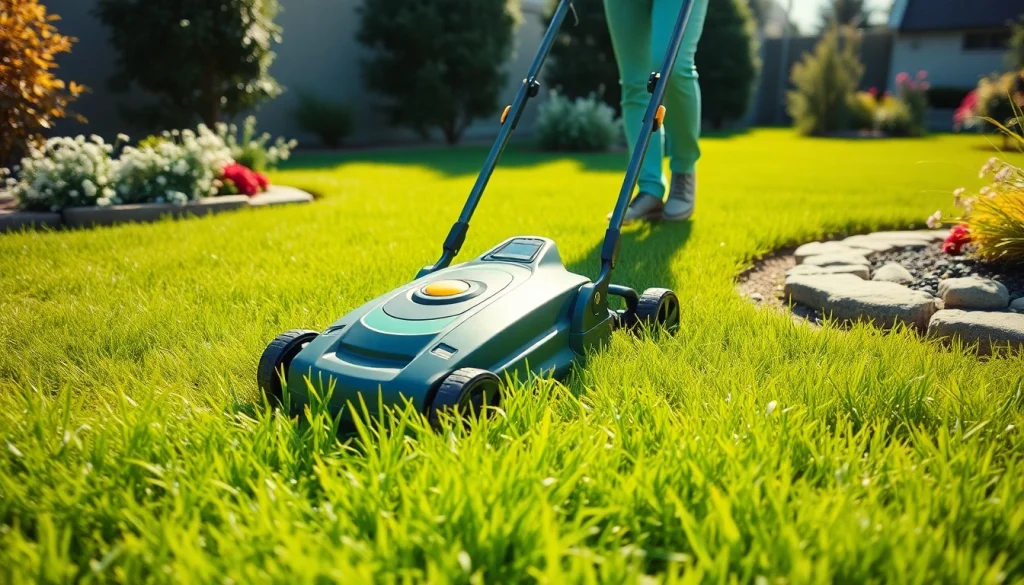 Efficient mowing with an electric lawn mower cordless on a lush lawn.
