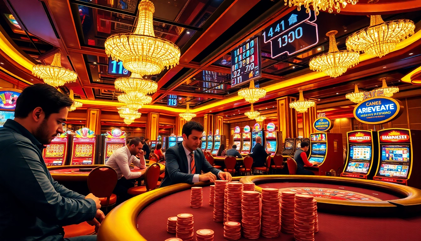 Casino gaming excitement at https://xx88.nl/ with vibrant slot machines, poker tables, and engaged players.