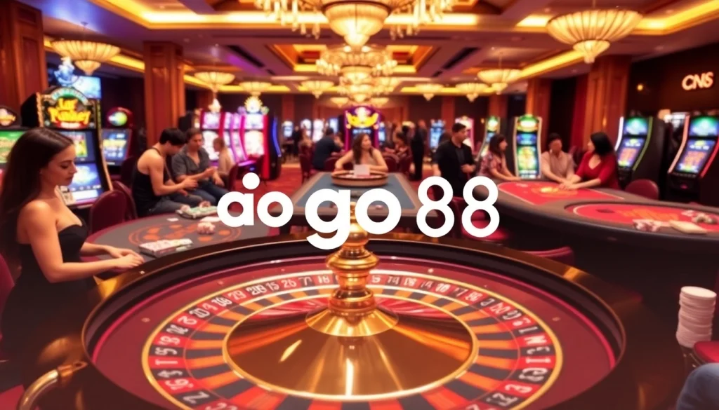 Exciting gameplay at go 88's casino with poker chips and vibrant slot machines.