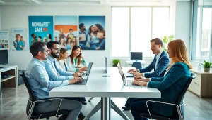 Showcase of managed IT services for nonprofits by a collaborative team in a modern workspace.