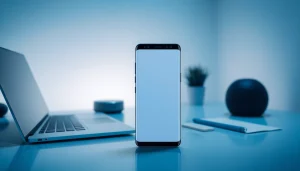 Samsung Galaxy S8 displayed in a modern tech setup, highlighting its sleek design and features.