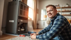 HVAC technician performing furnace repair lewisboro in a cozy home environment.