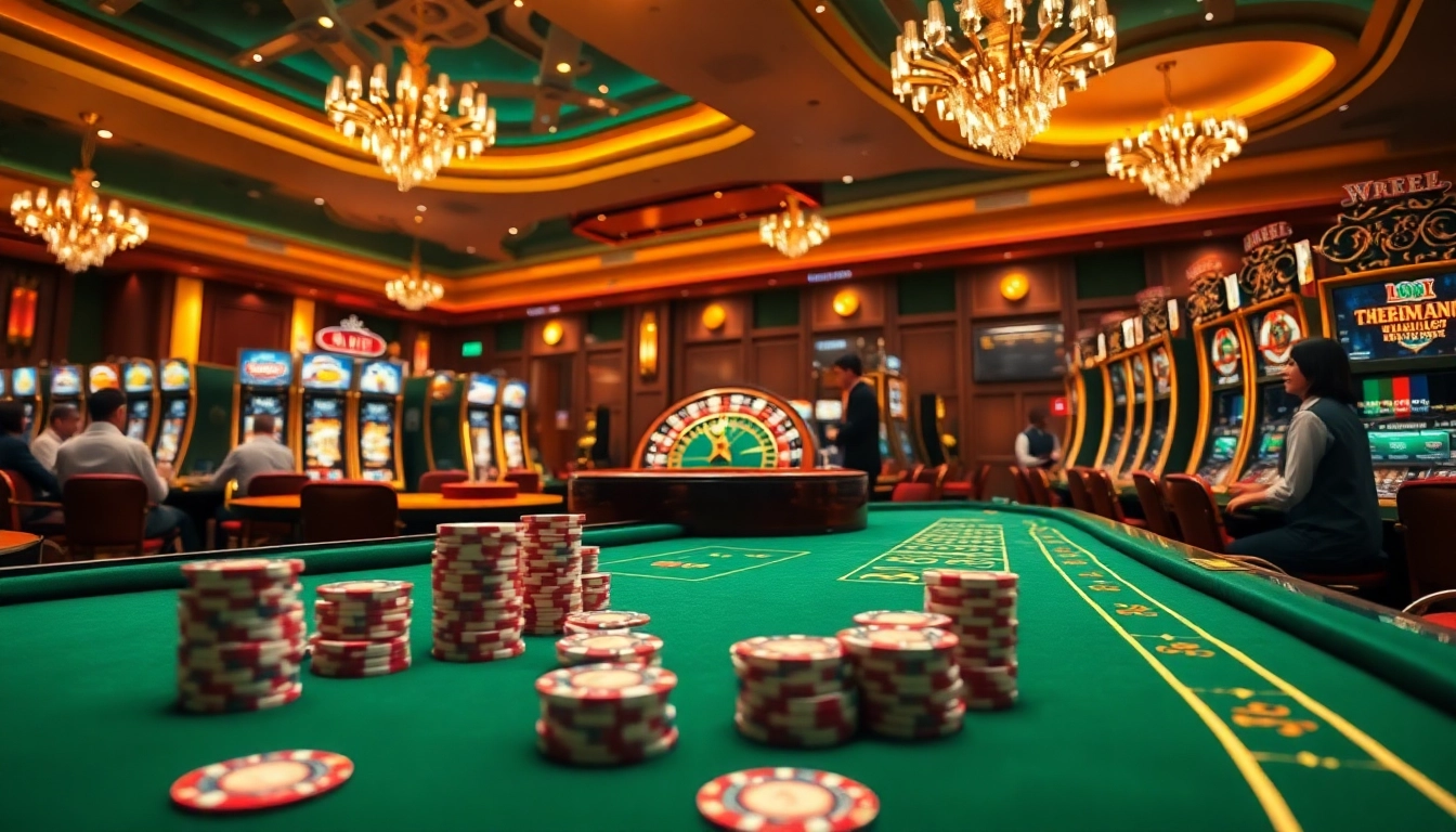 Exciting LV88 online casino scene with poker chips, roulette, and engaging players.