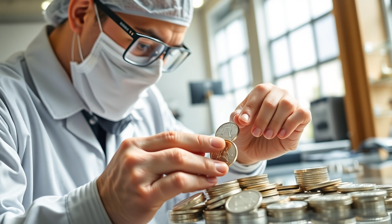 Valutazione e acquisto compro argento con monete in primo piano e strumenti professionali.