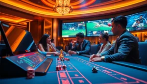 Sbobet sports betting scene with players engaging in excitement and luxury at the casino table.