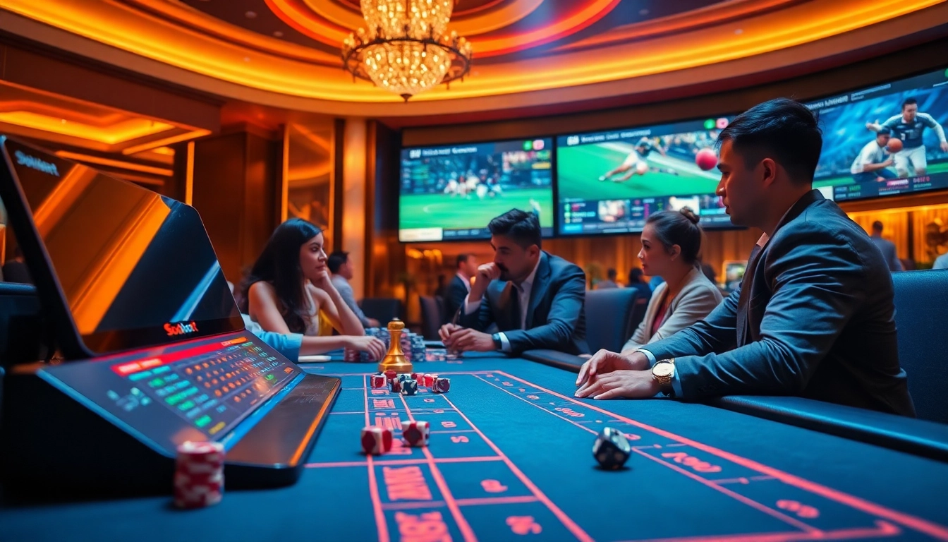 Sbobet sports betting scene with players engaging in excitement and luxury at the casino table.