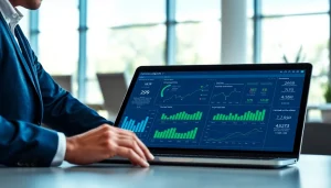 Visual representation of Commercial Lending Suite Technology being used for data analysis in a modern office.