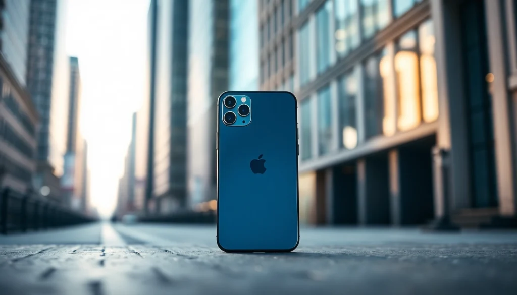 Showcasing the iPhone 17 Pro Max's sleek design against a vibrant city backdrop.