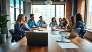 Team collaborating on social media marketing strategies in Edmonton's workspace