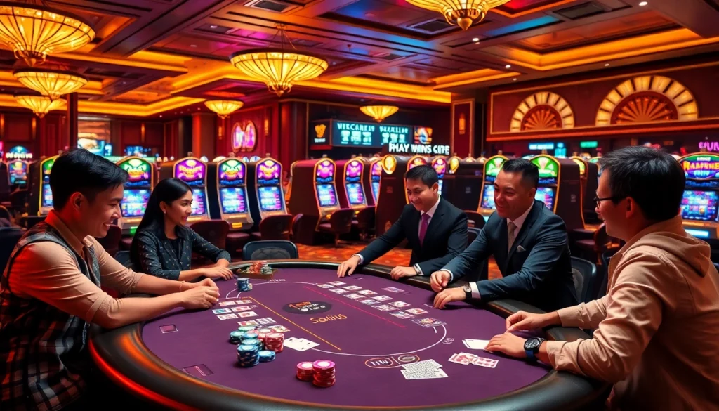Players enjoying a thrilling poker game at Haywin Casino with vibrant chips and professional ambiance.