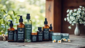 Ekologiska kosmetika buteliai natūralioje aplinkoje.