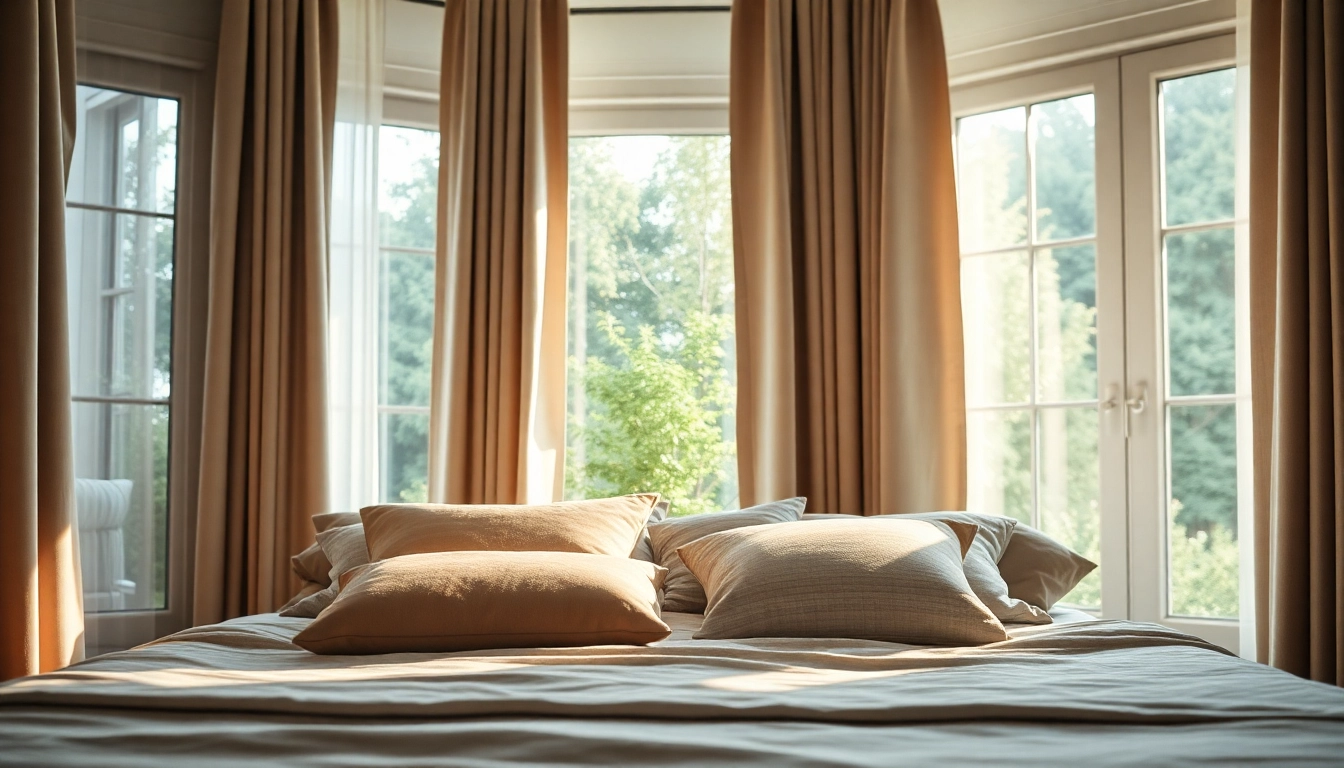 Verduisterende gordijnen creëeren een serene slaapkamer met diffuus licht en geborgenheid.