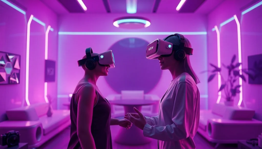 Engaging AI NSFW character interaction in a futuristic VR setting.