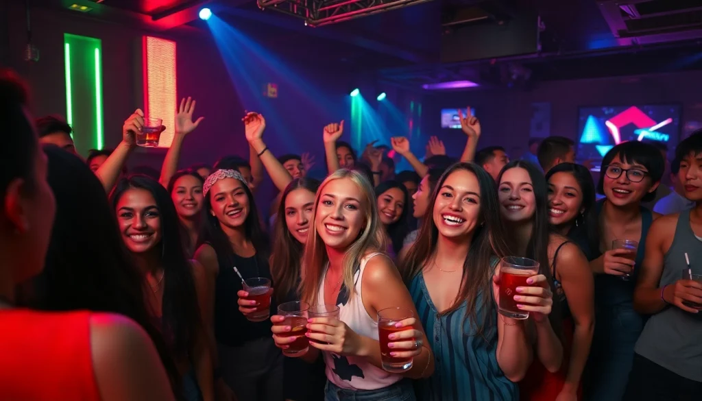 充满活力的夜生活场景，年轻人庆祝，体现网红黑料的精髓。