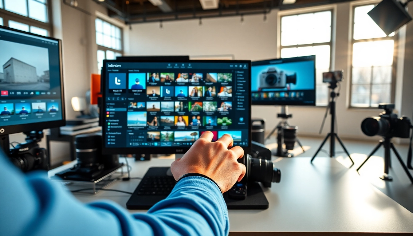 Editing photos with Lightroom presets for photographers in a modern studio environment.