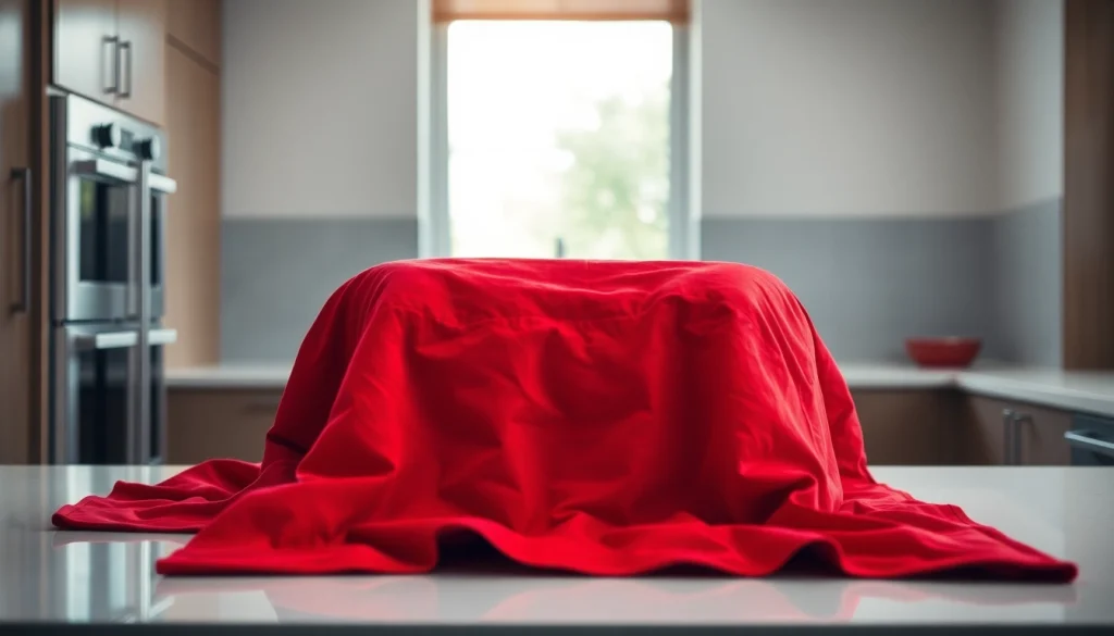 Fire blanket showcased in a modern kitchen, emphasizing safety and vibrant color.