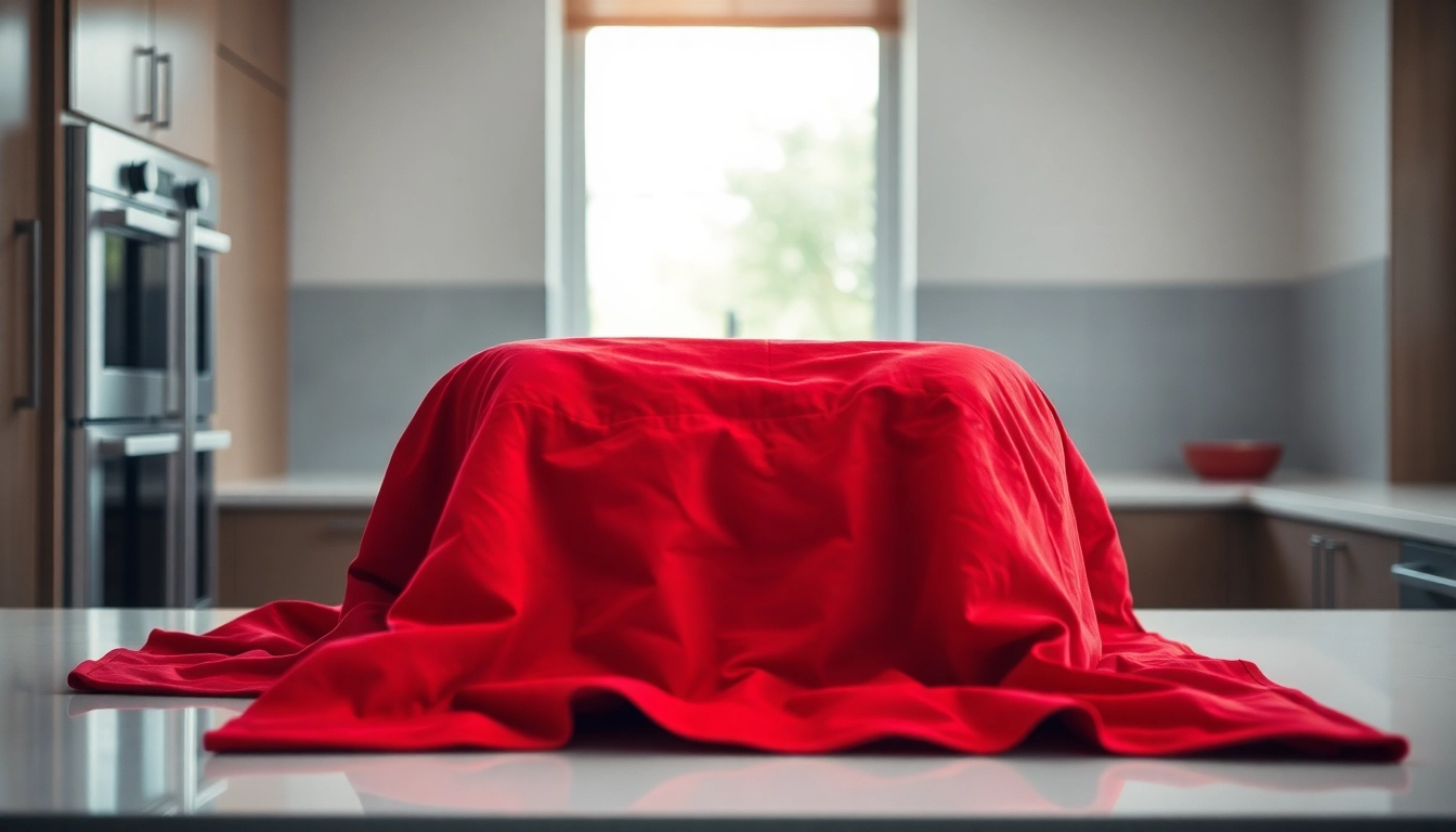 Fire blanket showcased in a modern kitchen, emphasizing safety and vibrant color.