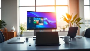 View a virtual desktop setup illustrating a modern workspace with productivity tools.