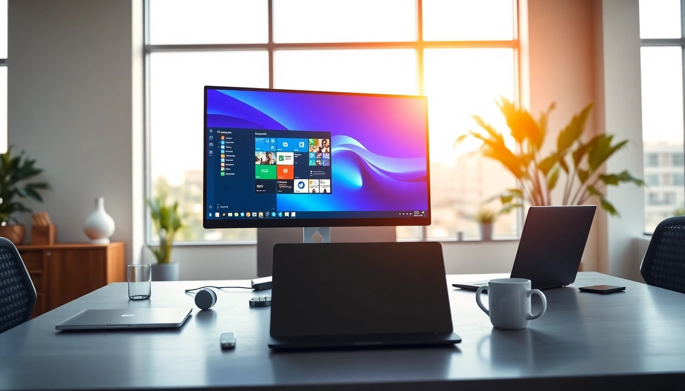 View a virtual desktop setup illustrating a modern workspace with productivity tools.