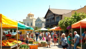Local farmers market in Clarksburg, CA, showcasing vibrant produce and community spirit.