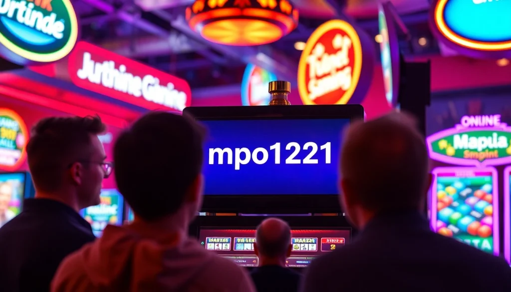 Permainan slot mpo1221 dengan pemain yang bersemangat dan latar belakang cerah.