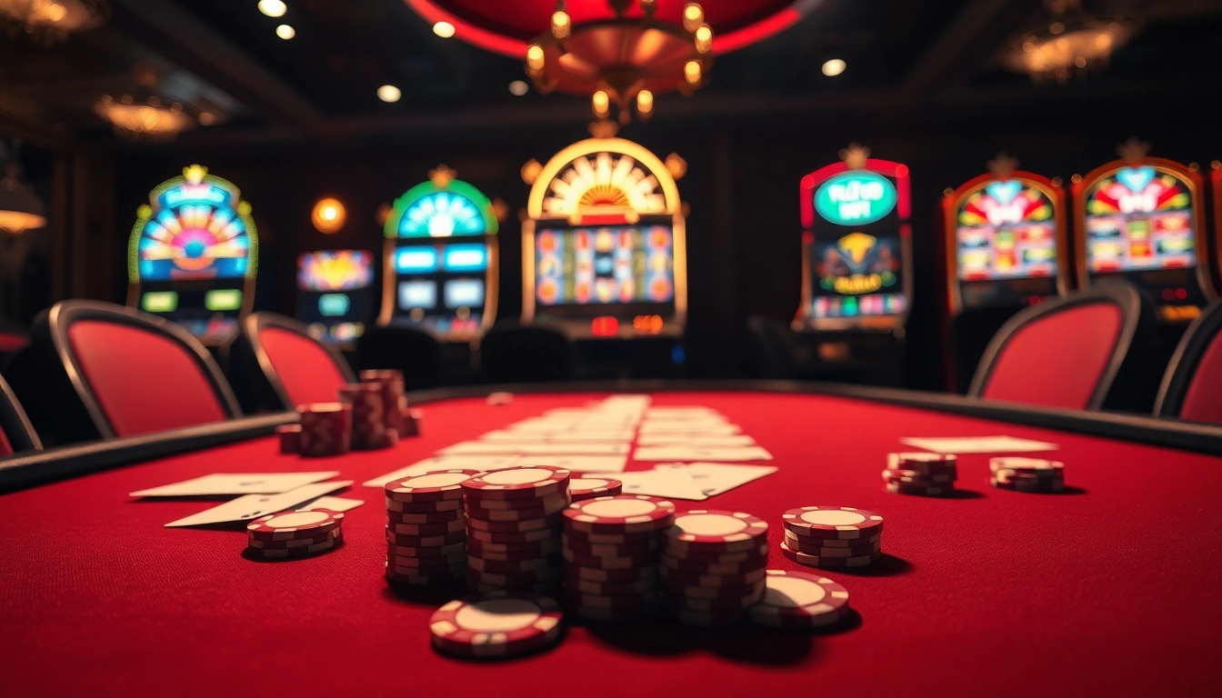 Experience the thrill of gambling with the hidden wiki's vibrant casino scene featuring poker tables and slots.