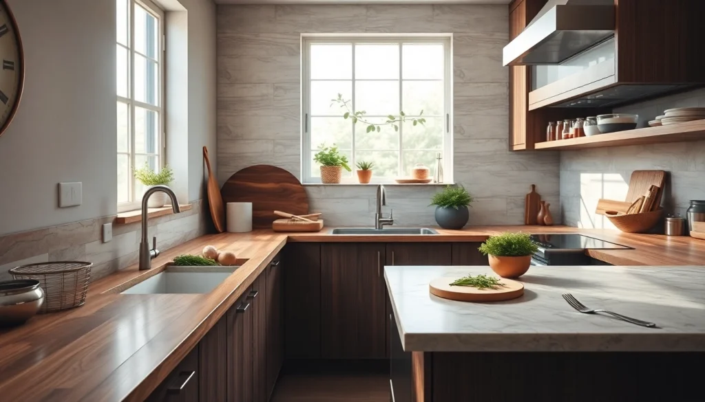 Showcasing a variety of premium surfaces from https://www.kitchenworktopsnearme.co.uk/ in a chef's kitchen.