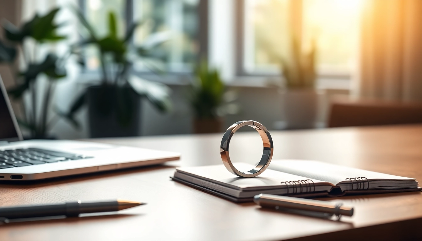 Showcase of ringconn smart ring on a modern desk with stylish workspace elements.