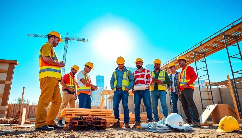 Collaborative construction workers at a site representing the construction association North Carolina.