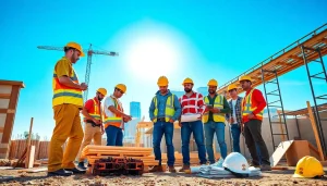 Collaborative construction workers at a site representing the construction association North Carolina.