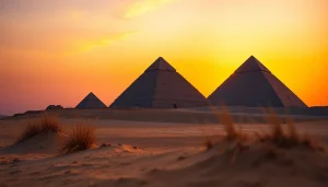 View the breathtaking ancient pyramids of Egypt captured at sunset on https://piraminds.com/.
