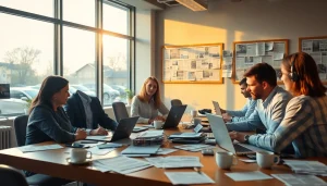 Journalists collaborating in the vibrant newsroom of https://leadertimes.com, portraying an energetic atmosphere.