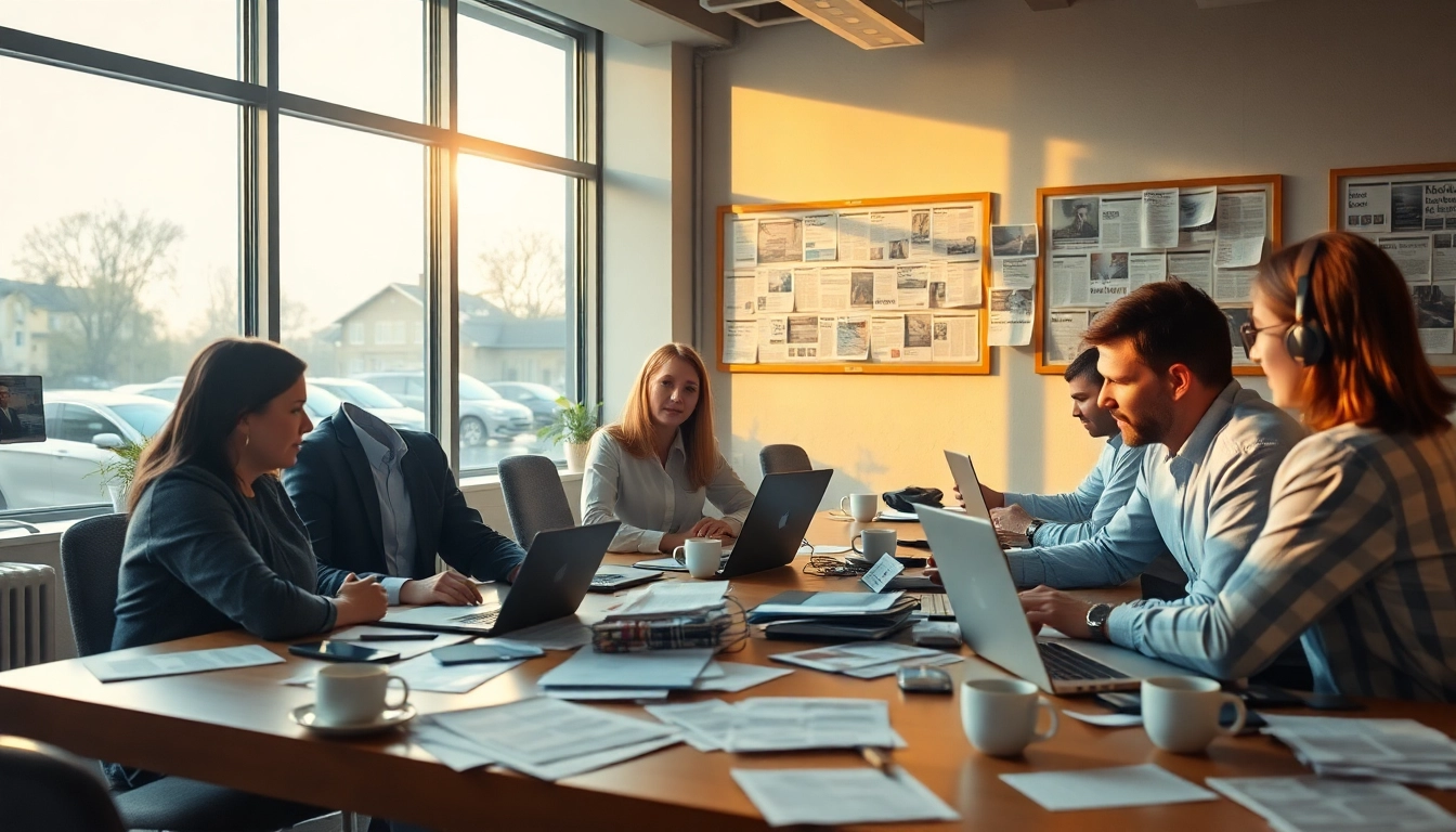 Journalists collaborating in the vibrant newsroom of https://leadertimes.com, portraying an energetic atmosphere.