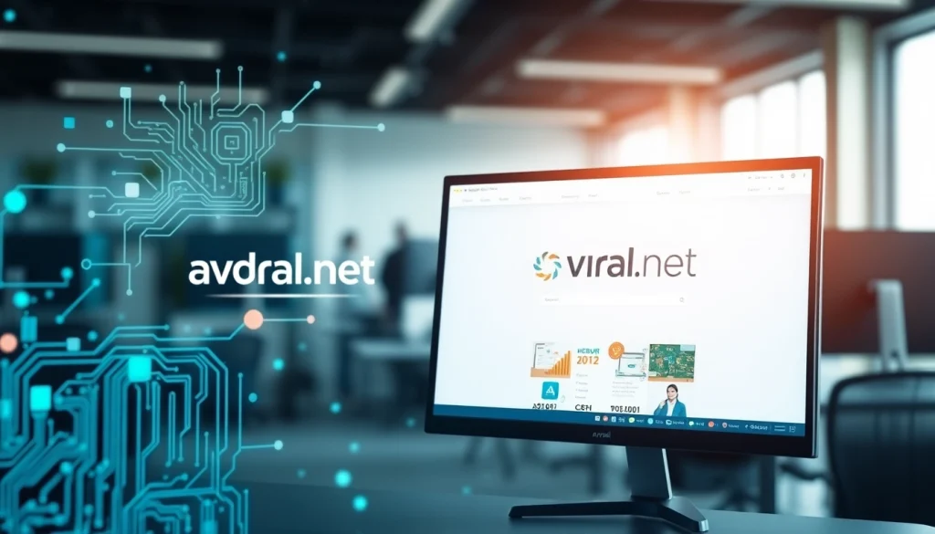 avral.net의 디지털 환경을 보여주는 전경과 사무실 배경 이미지를 포함합니다.